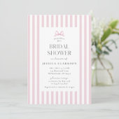 Pink Striped Small Bow Preppy Bridal Shower  招待状 (スタンド正面)