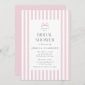 Pink Striped Small Bow Preppy Bridal Shower  招待状 (正面/裏面)