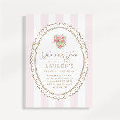 Pink Striped Tea for Two Second Birthday Invitatio 招待状