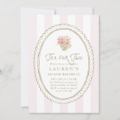 Pink Striped Tea for Two Second Birthday Invitatio 招待状 (正面)