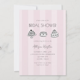 Pink Striped Vintage Cake Bridal Shower Invitation 招待状