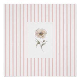 Pink Striped Wall Art Print with Watercolor Rose ポスター