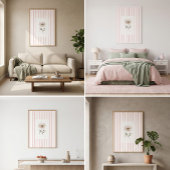 Pink Striped Wall Art Print with Watercolor Rose ポスター