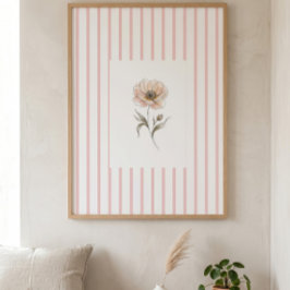 Pink Striped Wall Art Print with Watercolor Rose ポスター