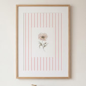 Pink Striped Wall Art Print with Watercolor Rose ポスター