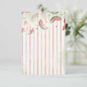 Pink Striped Watermelon First Birthday Party Invit サンキューカード (スタンド正面)