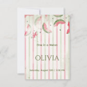 Pink Striped Watermelon First Birthday Party Invit サンキューカード (裏面)