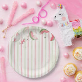 Pink Striped Watermelon First Birthday Party Invit ペーパープレート (パーティー)