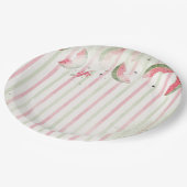 Pink Striped Watermelon First Birthday Party Invit ペーパープレート (アングル)