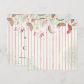Pink Striped Watermelon First Birthday Party Invit 招待状 (正面/裏面)