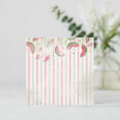 Pink Striped Watermelon First Birthday Party Invit 招待状 (スタンド正面)