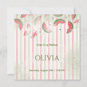 Pink Striped Watermelon First Birthday Party Invit 招待状 (裏面)