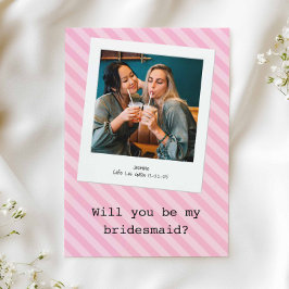 Pink Striped “Will You Be My Bridesmaid?” Photo 招待状