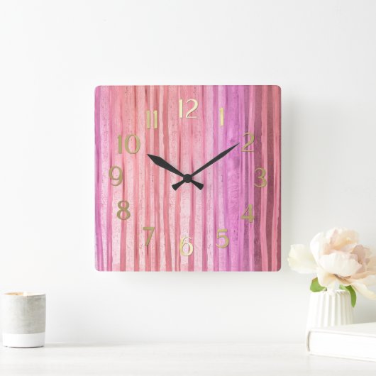 Pink Stripes スクエア壁時計 (ホーム)