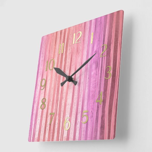 Pink Stripes スクエア壁時計 (傾斜)