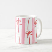 Pink stripes and and red ribbon and bows コーヒーマグカップ (正面右)