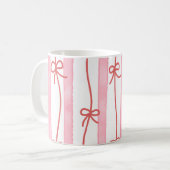 Pink stripes and and red ribbon and bows コーヒーマグカップ (正面左)