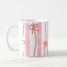 Pink stripes and and red ribbon and bows コーヒーマグカップ