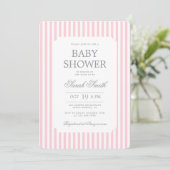 Pink Stripes Baby Shower girl Invitation 招待状 (スタンド正面)