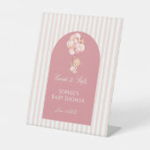 Pink Stripes Balloons Cute Teddy Bear Cards & Gift 台座サイン (正面)