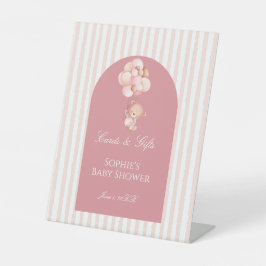 Pink Stripes Balloons Cute Teddy Bear Cards & Gift 台座サイン