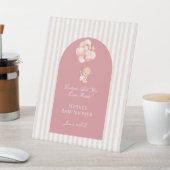 Pink Stripes Balloons Cute Teddy Bear Custom Words 台座サイン (インサイチュ)