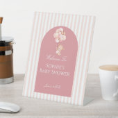 Pink Stripes Balloons Cute Teddy Bear Welcome 台座サイン (インサイチュ)