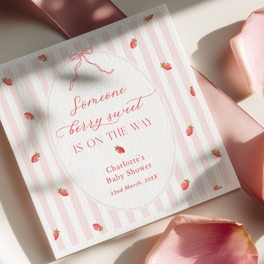 Pink Stripes Berry Sweet Baby Shower Invitation スタンダードカクテルナプキン