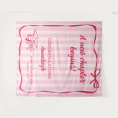 Pink Stripes Bow A New Chapter Graduation タペストリー (正面(横))