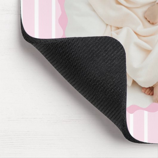 Pink Stripes Bow Frame Custom Photo Mousepad マウスパッド (コーナー)