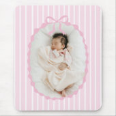 Pink Stripes Bow Frame Custom Photo Mousepad マウスパッド (正面)