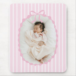 Pink Stripes Bow Frame Custom Photo Mousepad マウスパッド