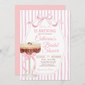 Pink Stripes Bow Love Is Brewing Bridal Shower  招待状 (正面/裏面)
