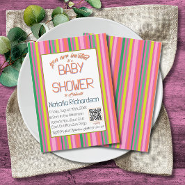 Pink Stripes Colorful Rainbow Modern Baby Shower 招待状