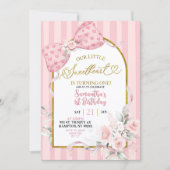 Pink Stripes Coquette Sweetheart First Birthday 招待状 (正面)