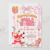 Pink Stripes Cute Retro Christmas Girls Night Out 招待状 (正面)