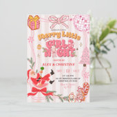 Pink Stripes Cute Retro Christmas Girls Night Out 招待状 (スタンド正面)