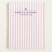 Pink Stripes, Elegant Monogrammed Planner プランナー手帳 (正面)