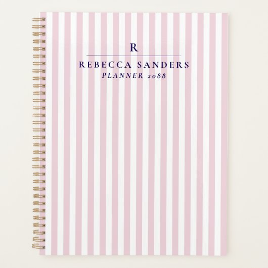 Pink Stripes, Elegant Monogrammed Planner プランナー手帳 (正面)