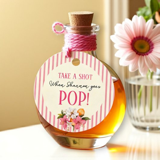 Pink Stripes Floral "Take A Shot when She Pops!" フェイバータグ