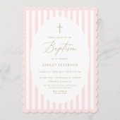 Pink Stripes Girl Baptism Invitation 招待状 (正面)