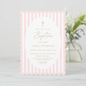 Pink Stripes Girl Baptism Invitation 招待状 (スタンド正面)