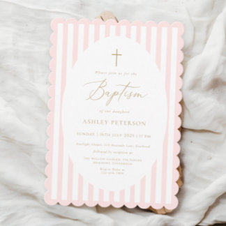 Pink Stripes Girl Baptism Invitation 招待状