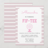 Pink Stripes Golf 50th Birthday 招待状 (正面/裏面)