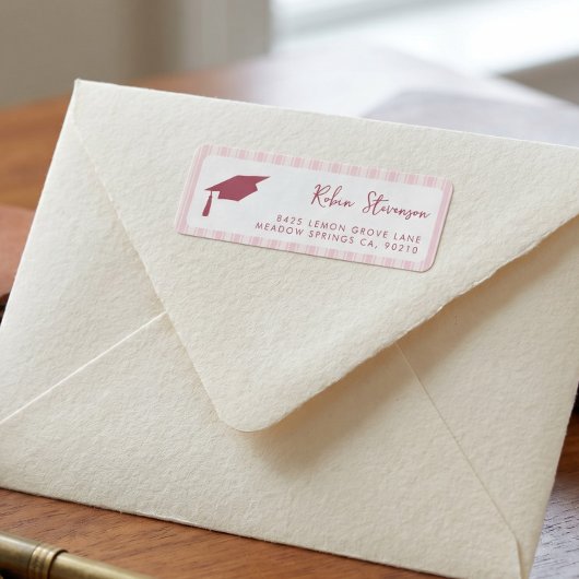 Pink Stripes Graduation Return Address Label ラベル