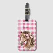 Pink Stripes Horse Bow ラゲッジタグ (正面縦)