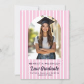 Pink Stripes Law School Graduate Photo Invitation 招待状 (正面)