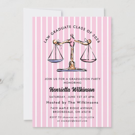 Pink Stripes Law School Graduate Photo Invitation 招待状 (裏面)
