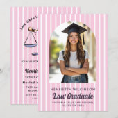 Pink Stripes Law School Graduate Photo Invitation 招待状 (正面/裏面)