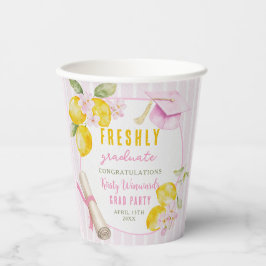 Pink Stripes Lemons and Flowers Grad Paper Cups 紙コップ